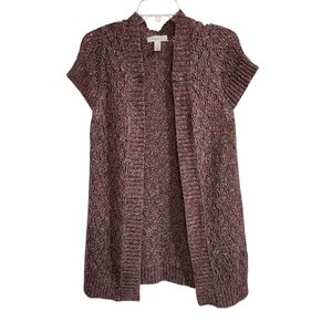 Dressbarn Womens Sz M Cardigan Sweater Open Front Open Knit Short Sleeve